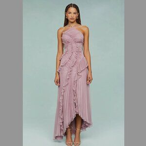 Mauve Sculpted Floral Halter Midi Dress - Size M (Never Worn)